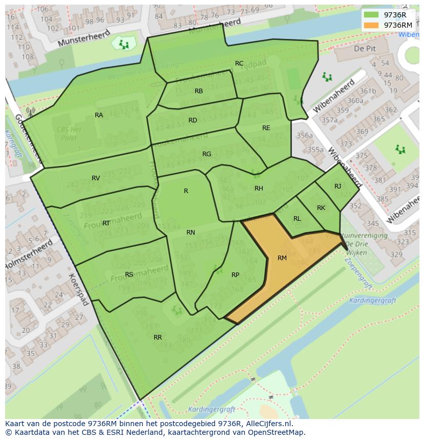 Afbeelding van het postcodegebied 9736 RM op de kaart.