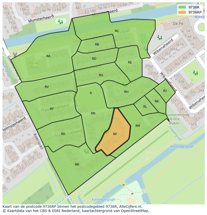 Afbeelding van het postcodegebied 9736 RP op de kaart.