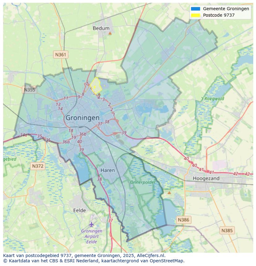 Afbeelding van het postcodegebied 9737 op de kaart.