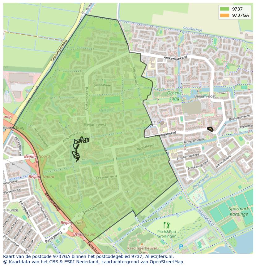 Afbeelding van het postcodegebied 9737 GA op de kaart.