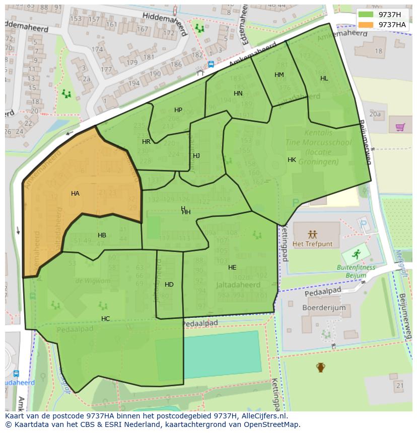 Afbeelding van het postcodegebied 9737 HA op de kaart.