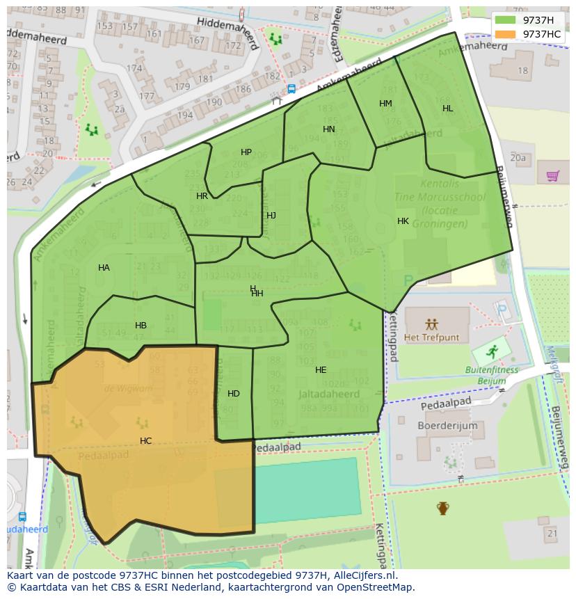 Afbeelding van het postcodegebied 9737 HC op de kaart.