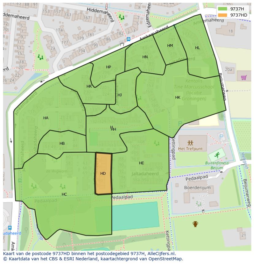 Afbeelding van het postcodegebied 9737 HD op de kaart.