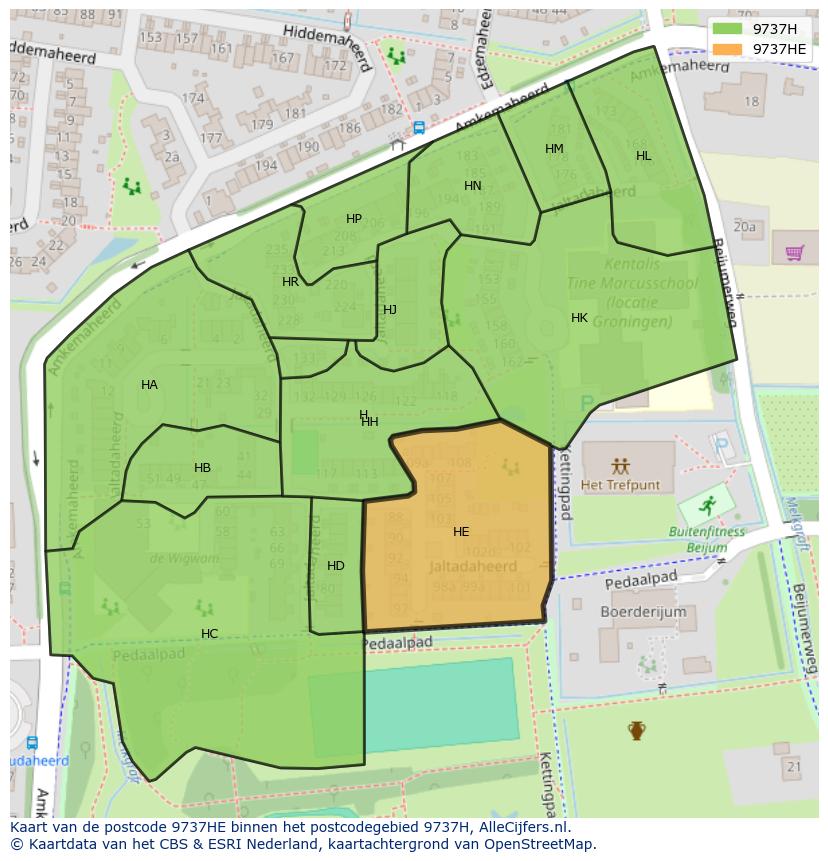 Afbeelding van het postcodegebied 9737 HE op de kaart.