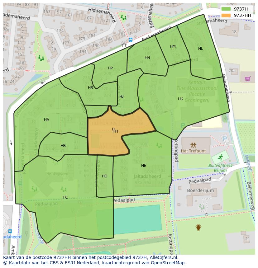Afbeelding van het postcodegebied 9737 HH op de kaart.