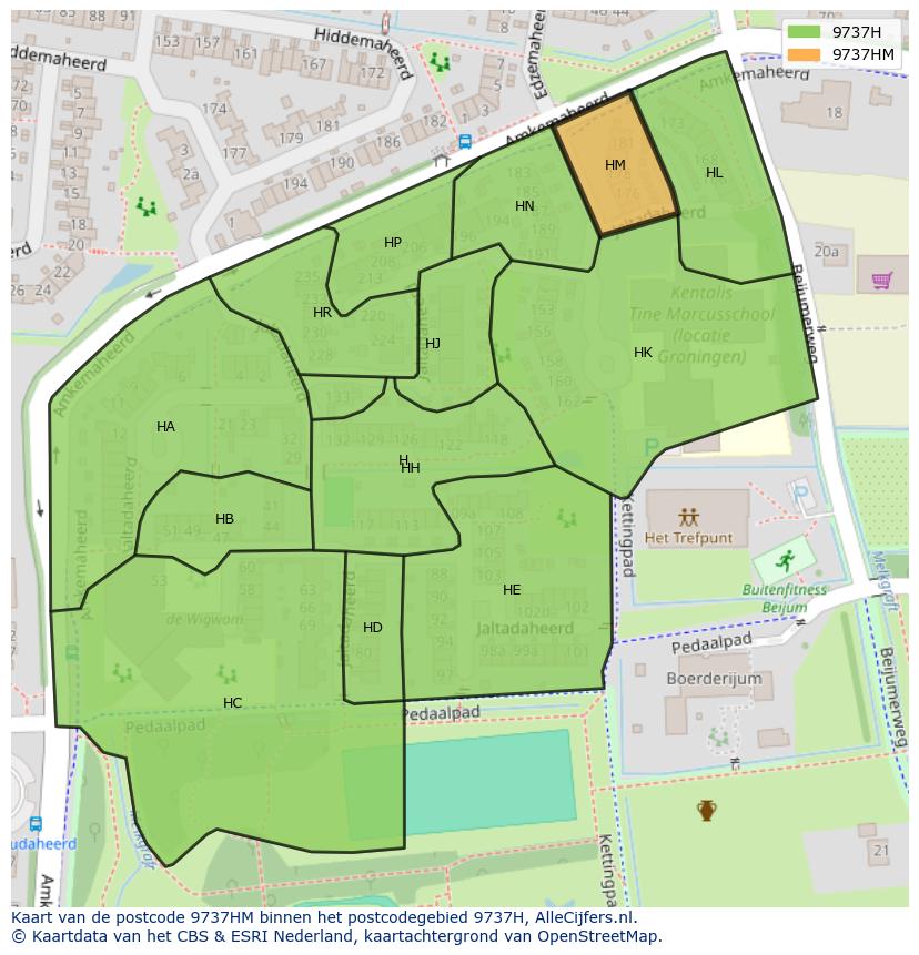 Afbeelding van het postcodegebied 9737 HM op de kaart.