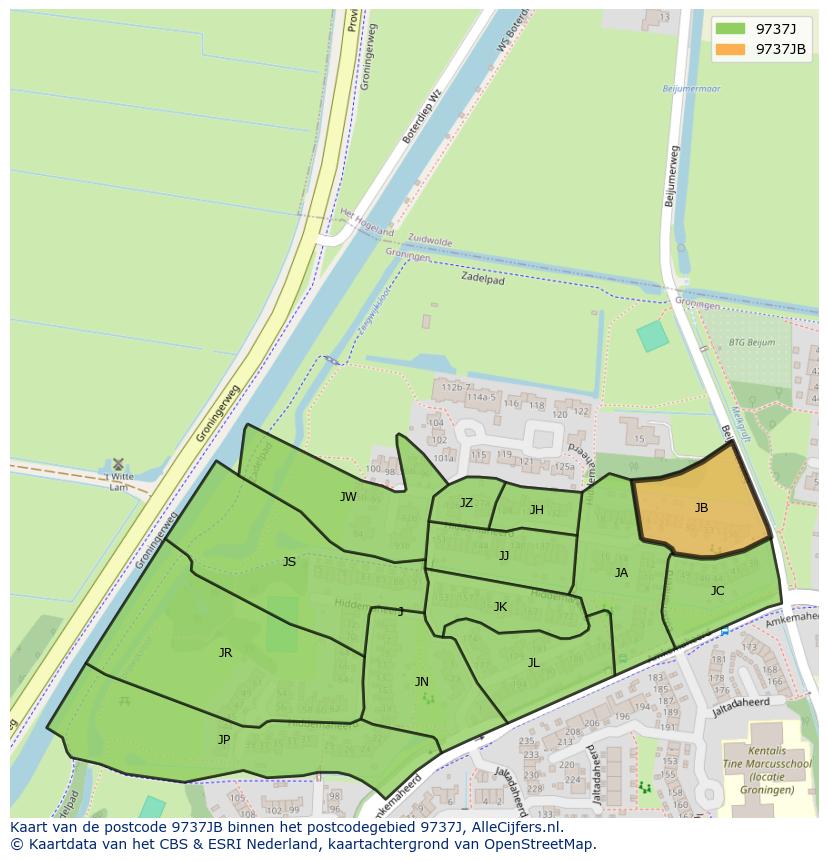 Afbeelding van het postcodegebied 9737 JB op de kaart.