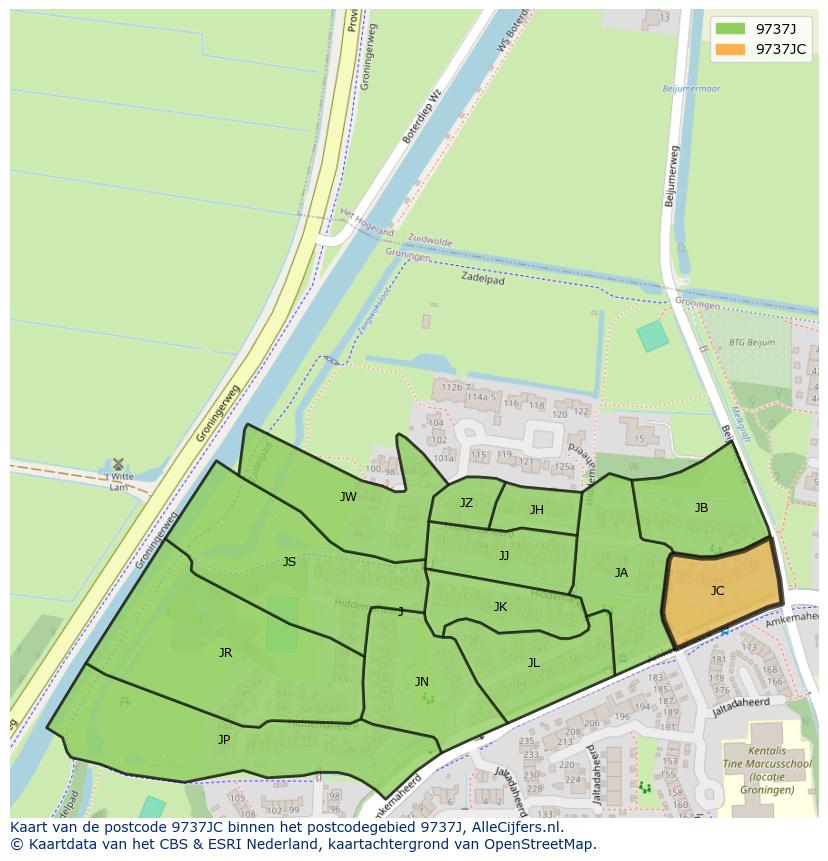 Afbeelding van het postcodegebied 9737 JC op de kaart.