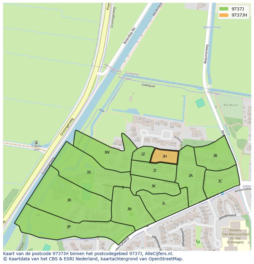 Afbeelding van het postcodegebied 9737 JH op de kaart.