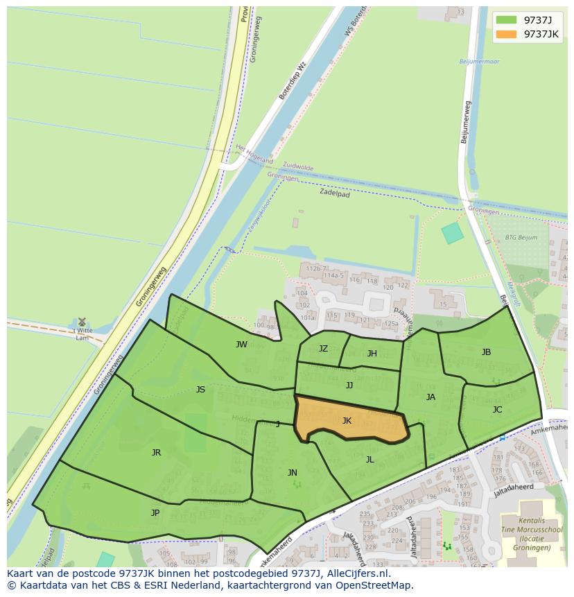 Afbeelding van het postcodegebied 9737 JK op de kaart.