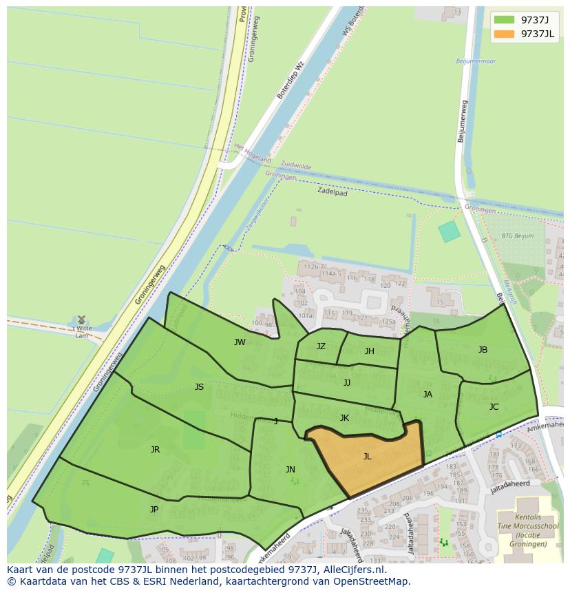 Afbeelding van het postcodegebied 9737 JL op de kaart.