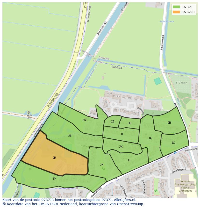 Afbeelding van het postcodegebied 9737 JR op de kaart.