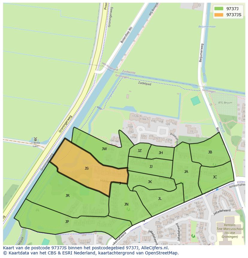 Afbeelding van het postcodegebied 9737 JS op de kaart.