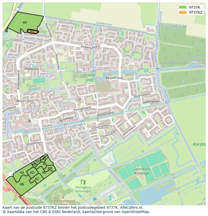 Afbeelding van het postcodegebied 9737 KZ op de kaart.