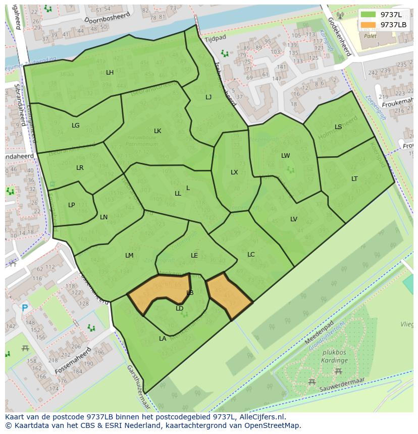 Afbeelding van het postcodegebied 9737 LB op de kaart.