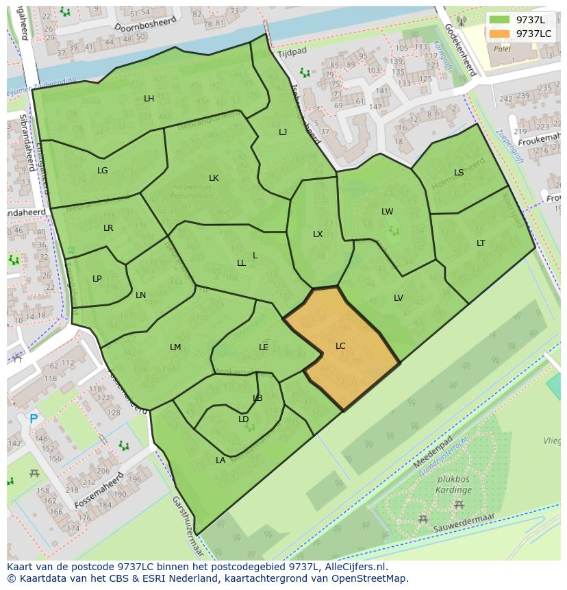 Afbeelding van het postcodegebied 9737 LC op de kaart.