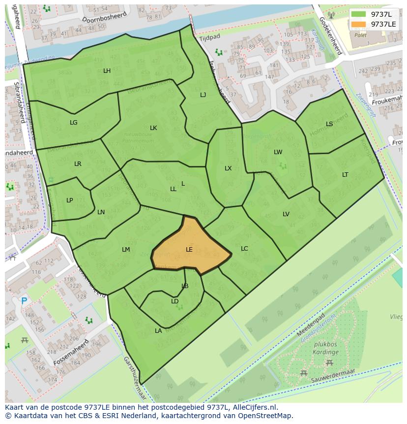 Afbeelding van het postcodegebied 9737 LE op de kaart.