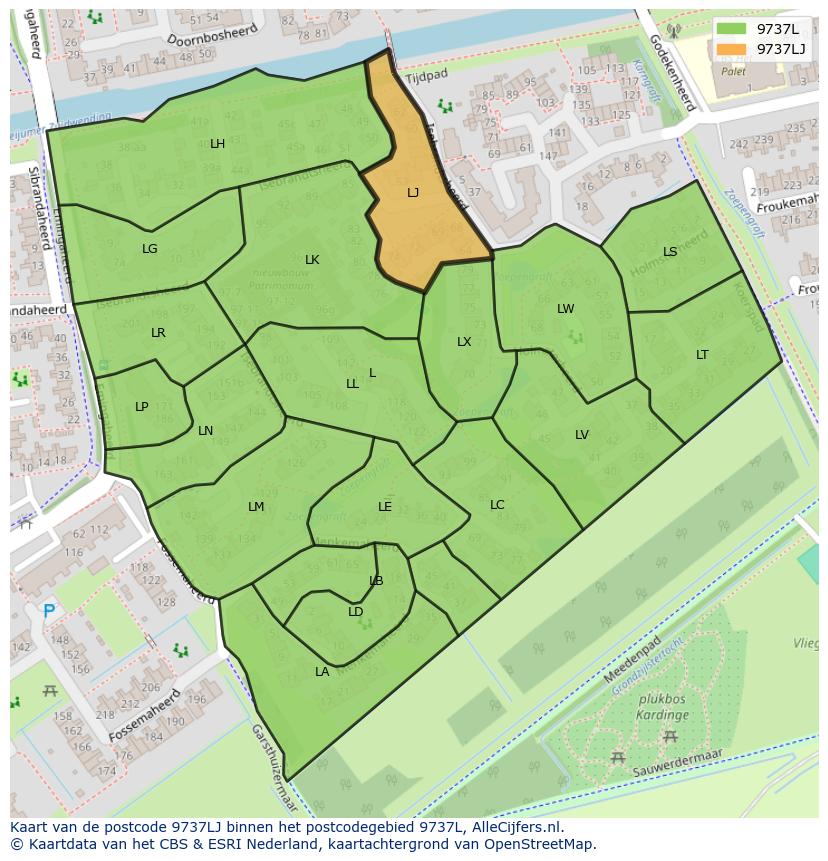 Afbeelding van het postcodegebied 9737 LJ op de kaart.