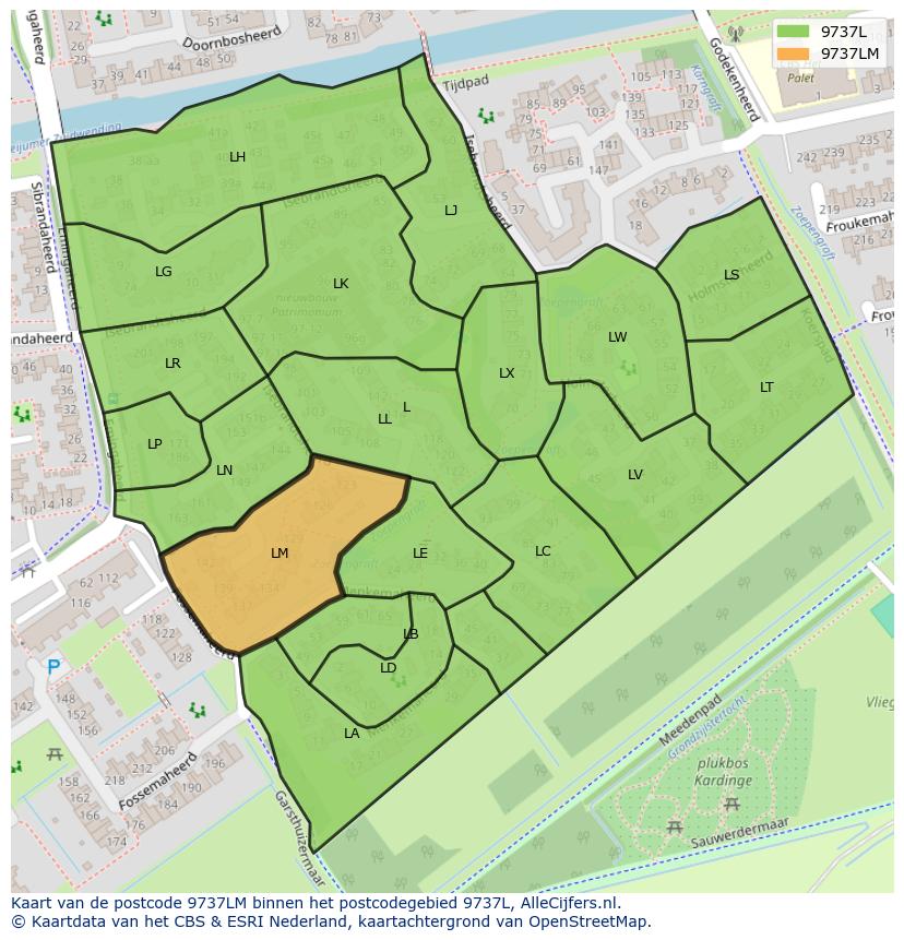 Afbeelding van het postcodegebied 9737 LM op de kaart.