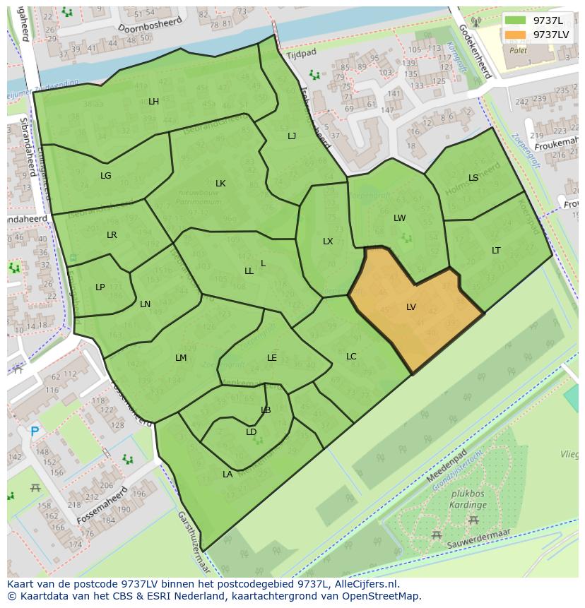 Afbeelding van het postcodegebied 9737 LV op de kaart.