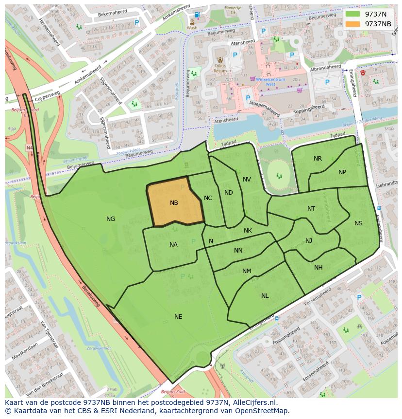 Afbeelding van het postcodegebied 9737 NB op de kaart.