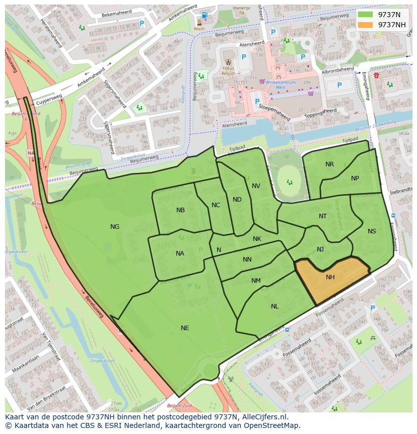 Afbeelding van het postcodegebied 9737 NH op de kaart.