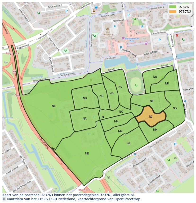 Afbeelding van het postcodegebied 9737 NJ op de kaart.