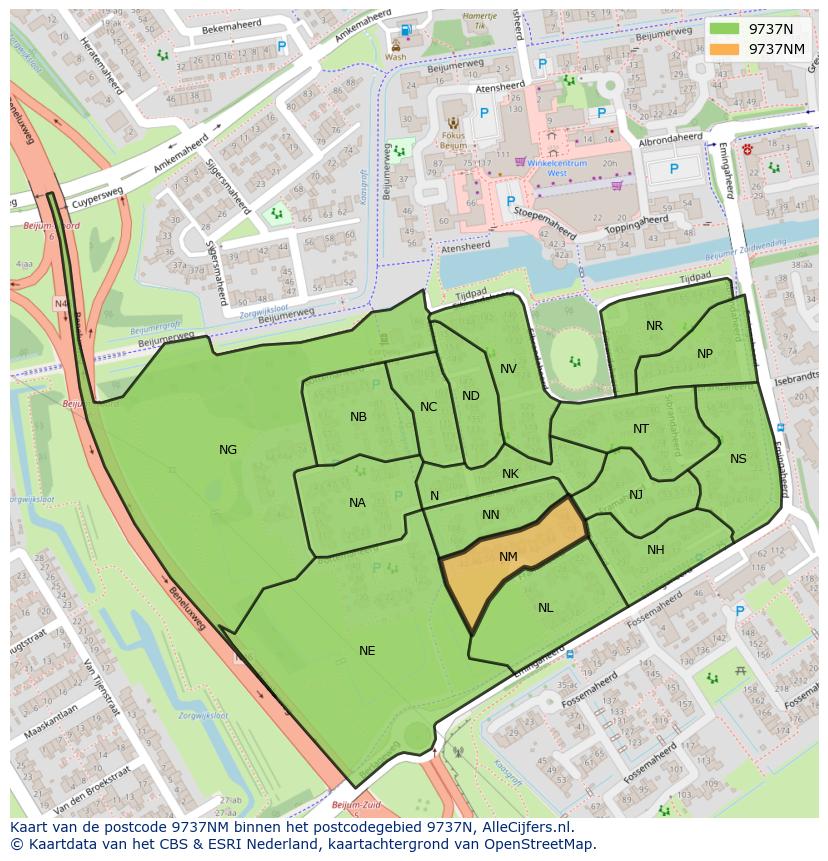Afbeelding van het postcodegebied 9737 NM op de kaart.