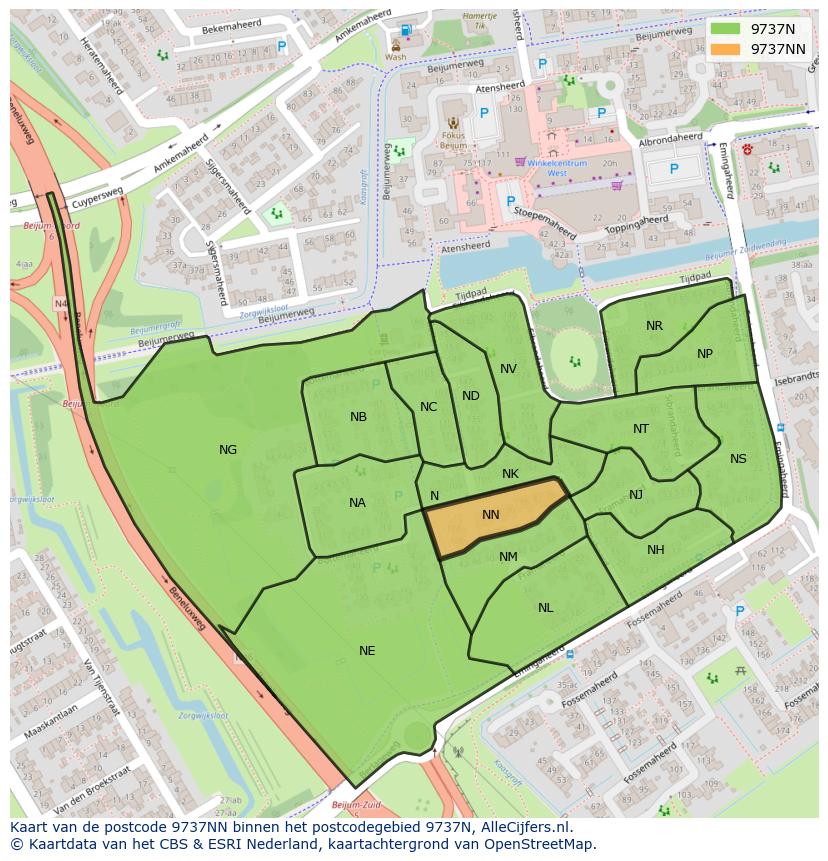 Afbeelding van het postcodegebied 9737 NN op de kaart.