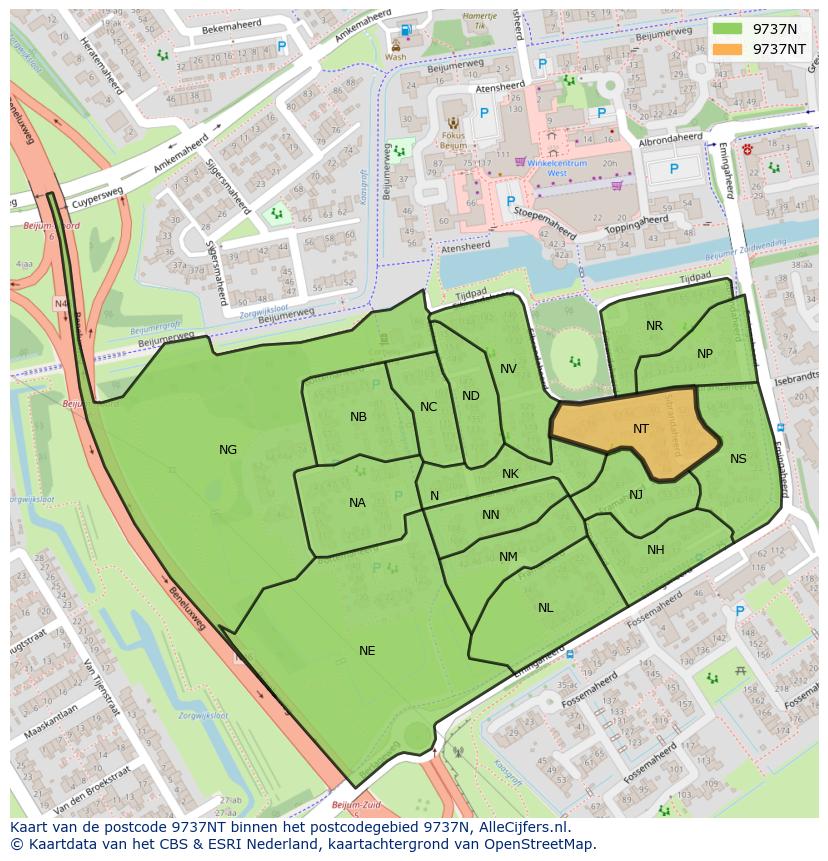 Afbeelding van het postcodegebied 9737 NT op de kaart.