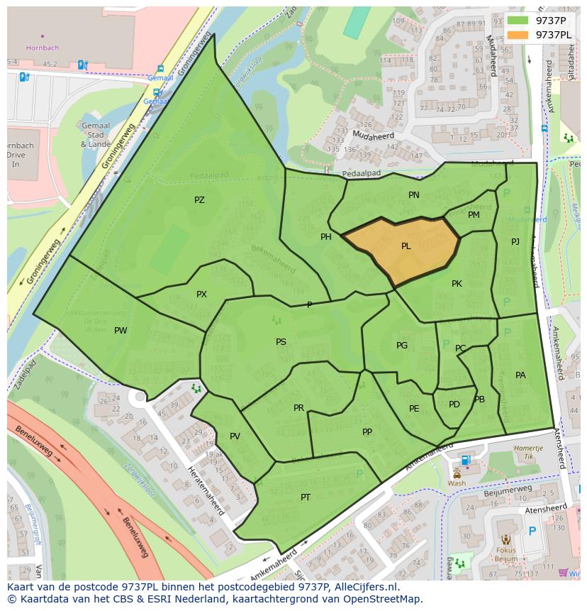 Afbeelding van het postcodegebied 9737 PL op de kaart.
