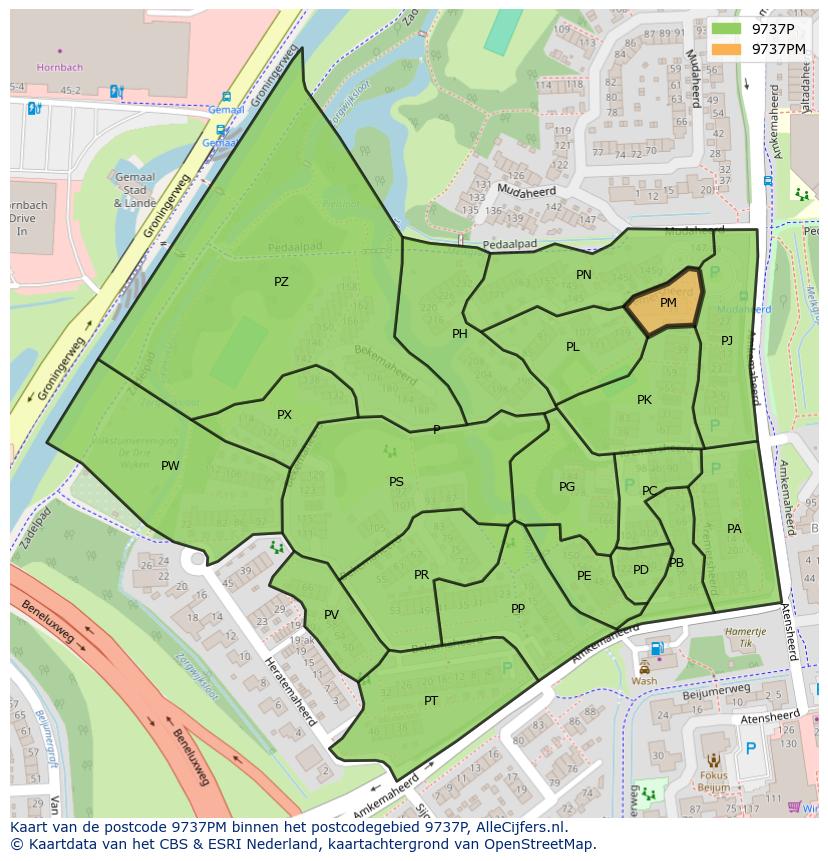 Afbeelding van het postcodegebied 9737 PM op de kaart.