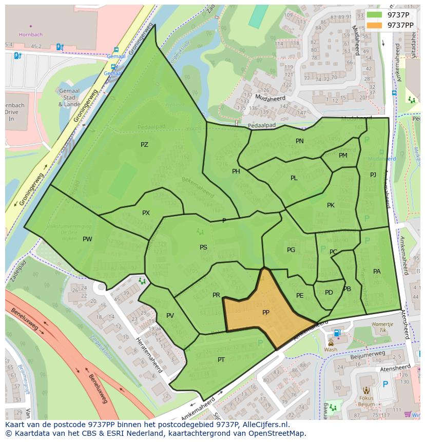 Afbeelding van het postcodegebied 9737 PP op de kaart.