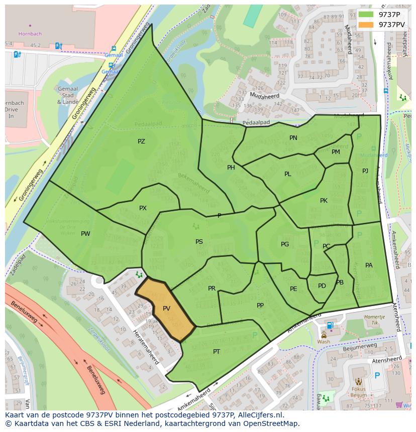 Afbeelding van het postcodegebied 9737 PV op de kaart.