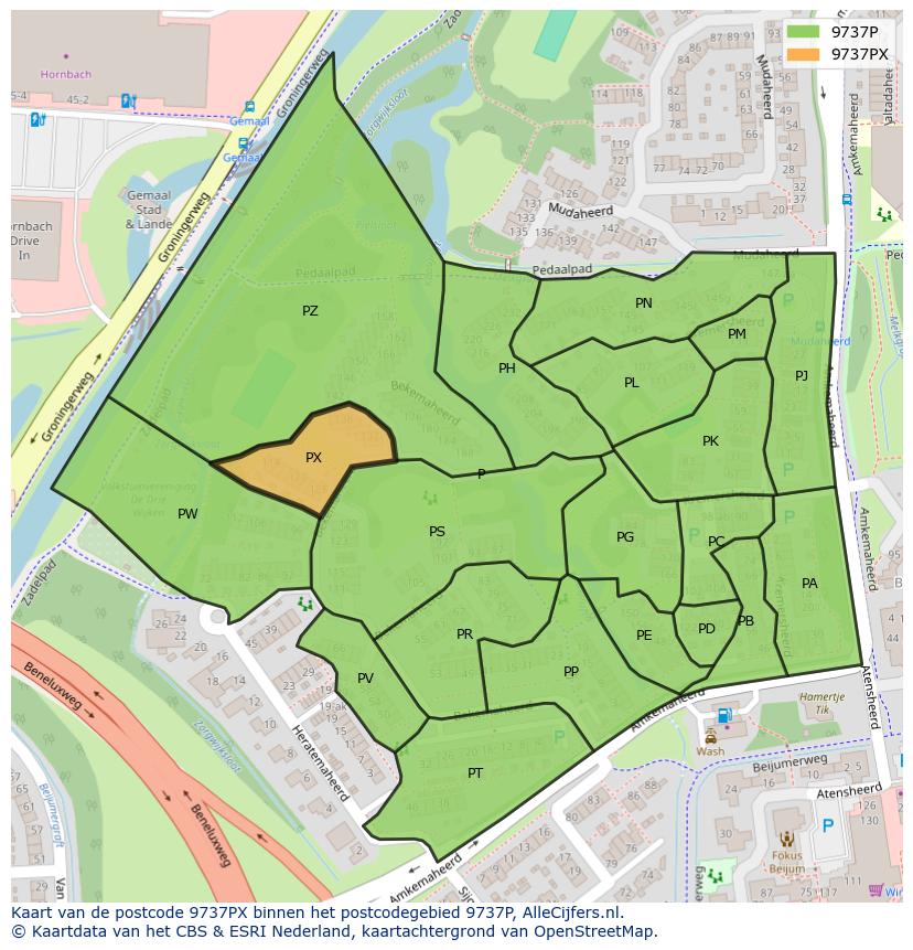 Afbeelding van het postcodegebied 9737 PX op de kaart.