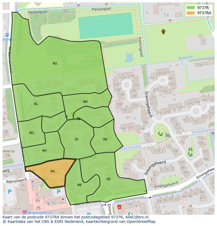 Afbeelding van het postcodegebied 9737 RA op de kaart.