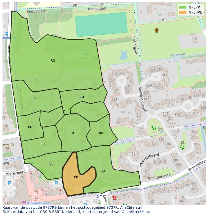 Afbeelding van het postcodegebied 9737 RB op de kaart.