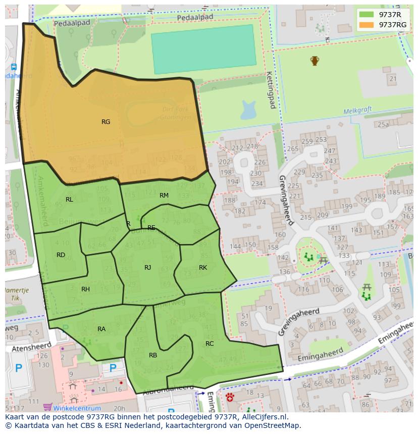 Afbeelding van het postcodegebied 9737 RG op de kaart.