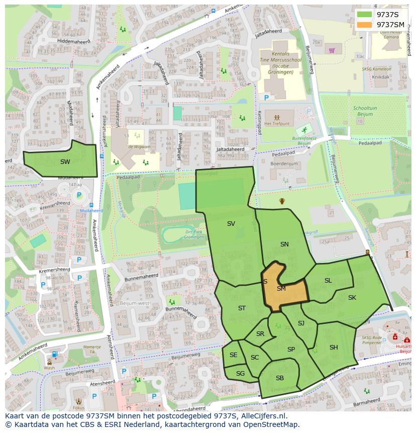 Afbeelding van het postcodegebied 9737 SM op de kaart.