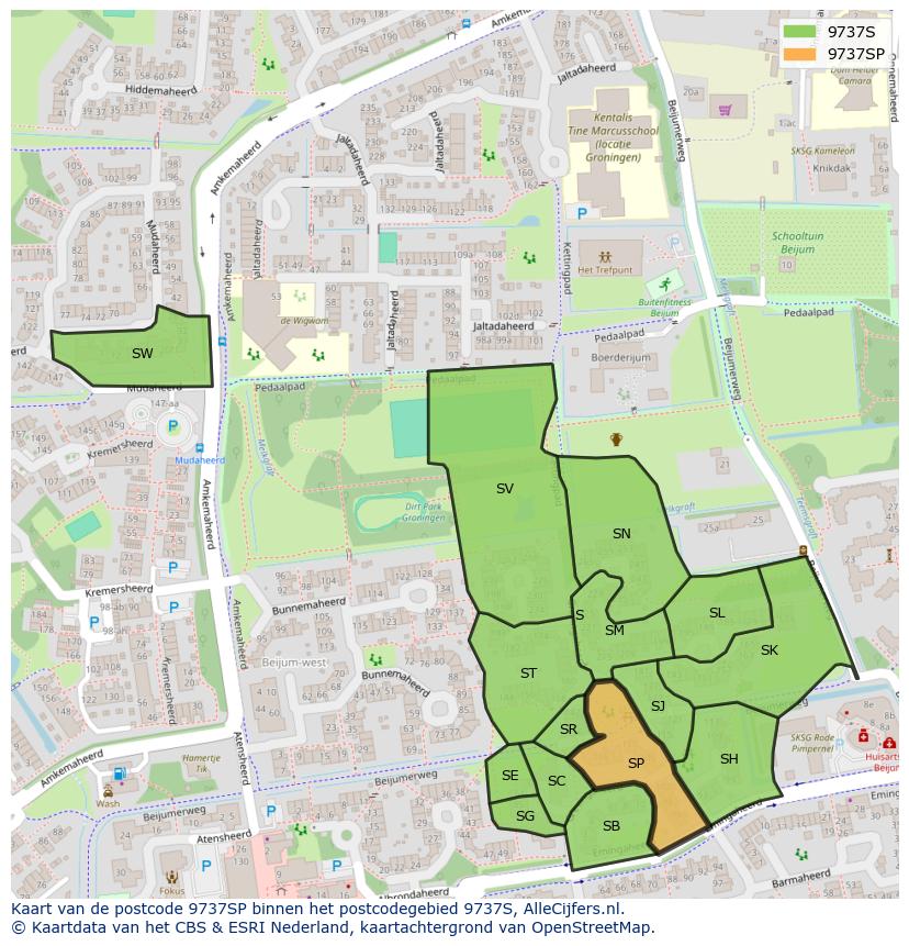 Afbeelding van het postcodegebied 9737 SP op de kaart.