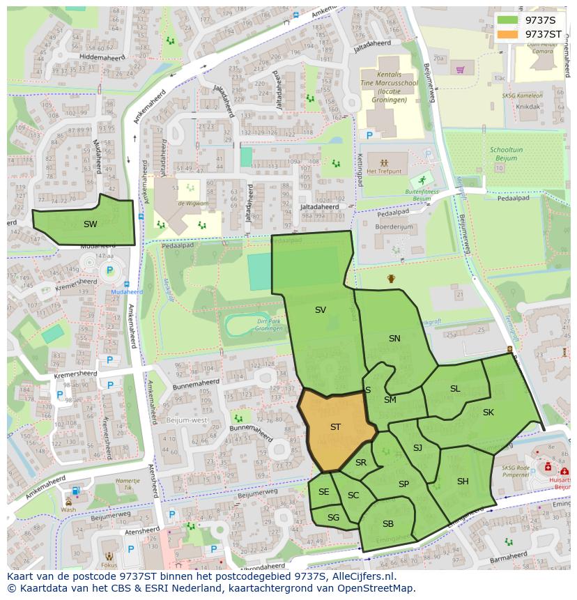 Afbeelding van het postcodegebied 9737 ST op de kaart.
