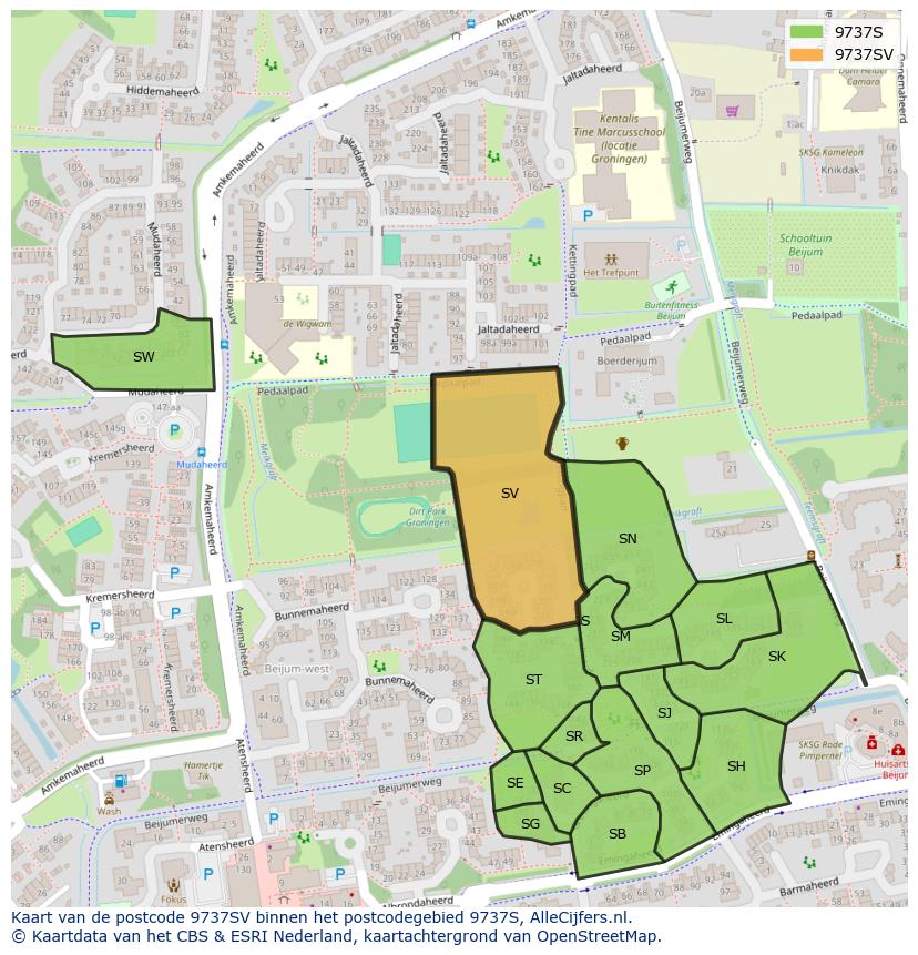 Afbeelding van het postcodegebied 9737 SV op de kaart.