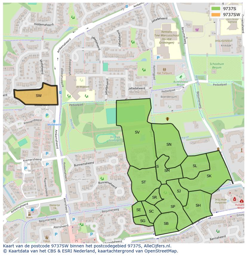 Afbeelding van het postcodegebied 9737 SW op de kaart.