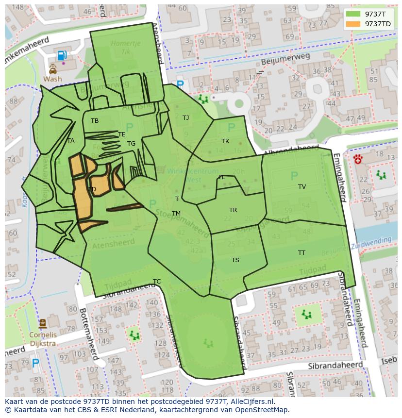 Afbeelding van het postcodegebied 9737 TD op de kaart.