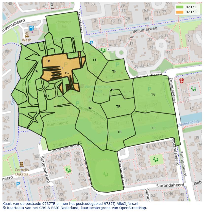 Afbeelding van het postcodegebied 9737 TE op de kaart.
