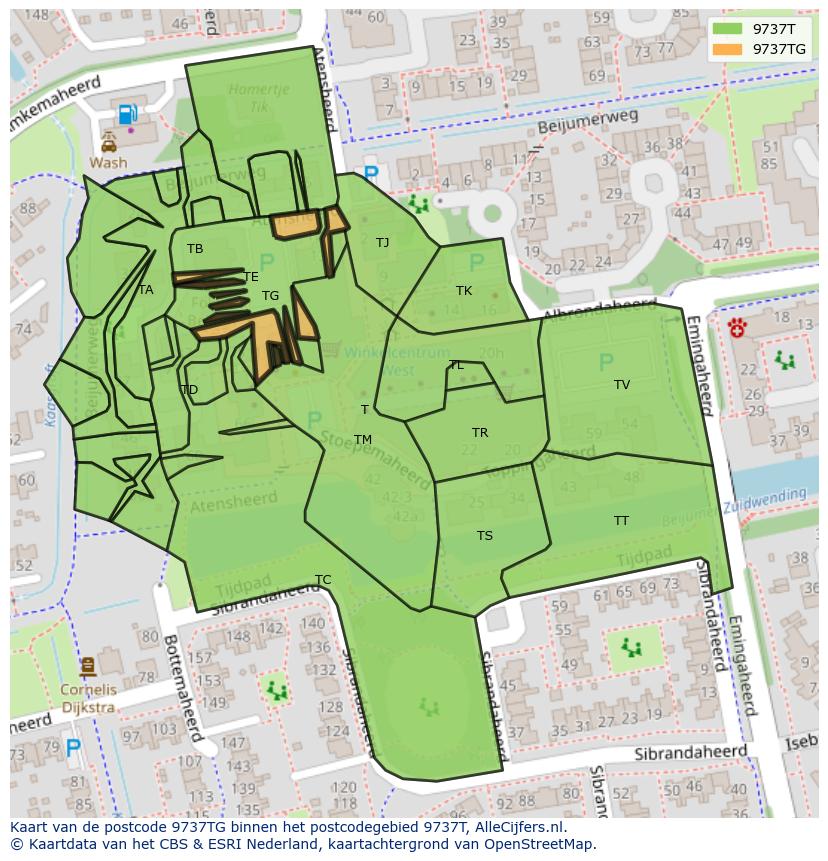 Afbeelding van het postcodegebied 9737 TG op de kaart.