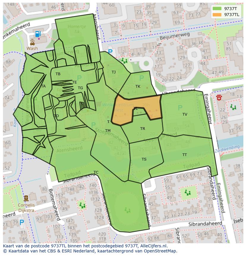 Afbeelding van het postcodegebied 9737 TL op de kaart.