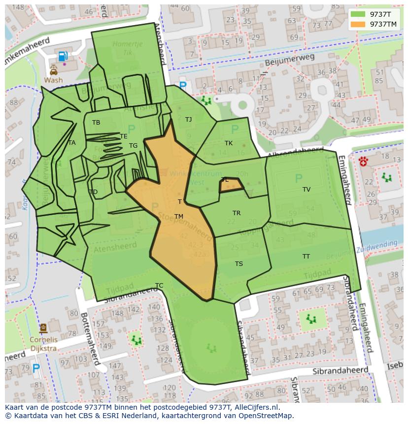 Afbeelding van het postcodegebied 9737 TM op de kaart.