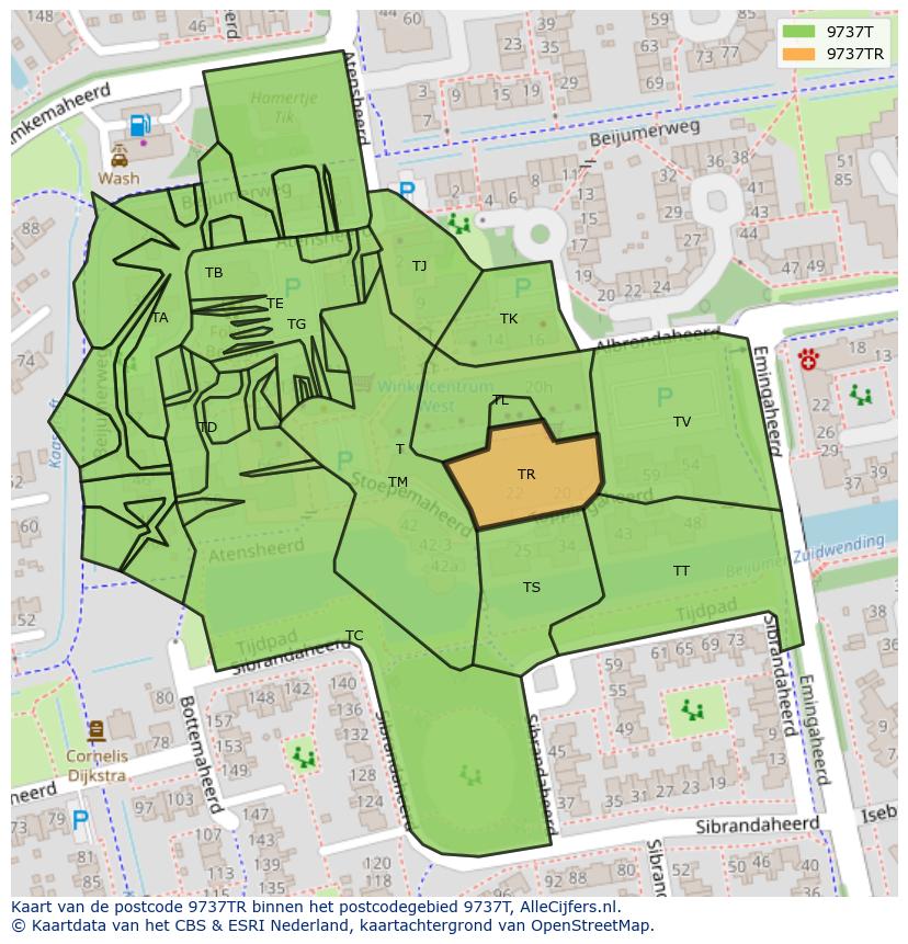Afbeelding van het postcodegebied 9737 TR op de kaart.
