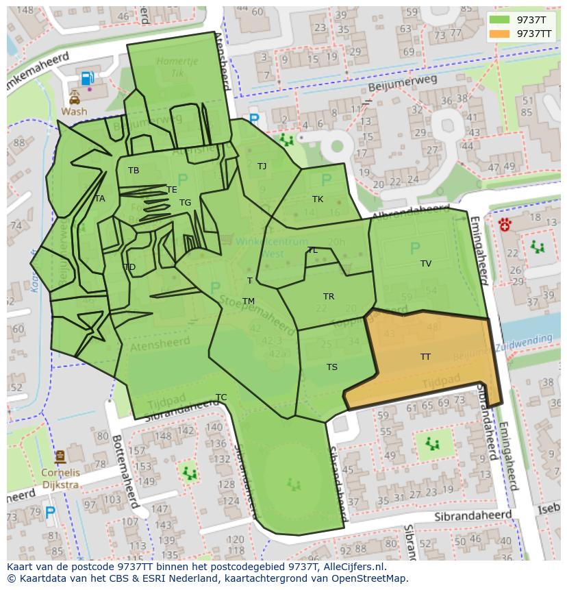 Afbeelding van het postcodegebied 9737 TT op de kaart.
